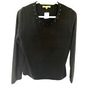 Carolyn Taylor Black Beaded Neckline Sweater Womens Size Small